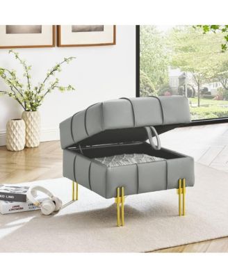 Anti-Scratch PU Leather Storage Ottoman, Upholstered Footstool with Gold Stainless Steel Legs for Bedroom or Living Room