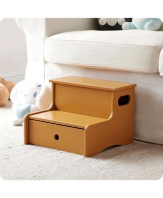 14" Wooden Toddler Step Stool for Kids with Storage for Bedroom, Bathroom & Kitchen