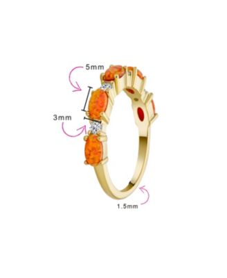 Open Leaf CZ Stackable 1/2 Eternity Oval Orange Blue Pink Created Opal Ring Gold Plated .925 Sterling Silver
