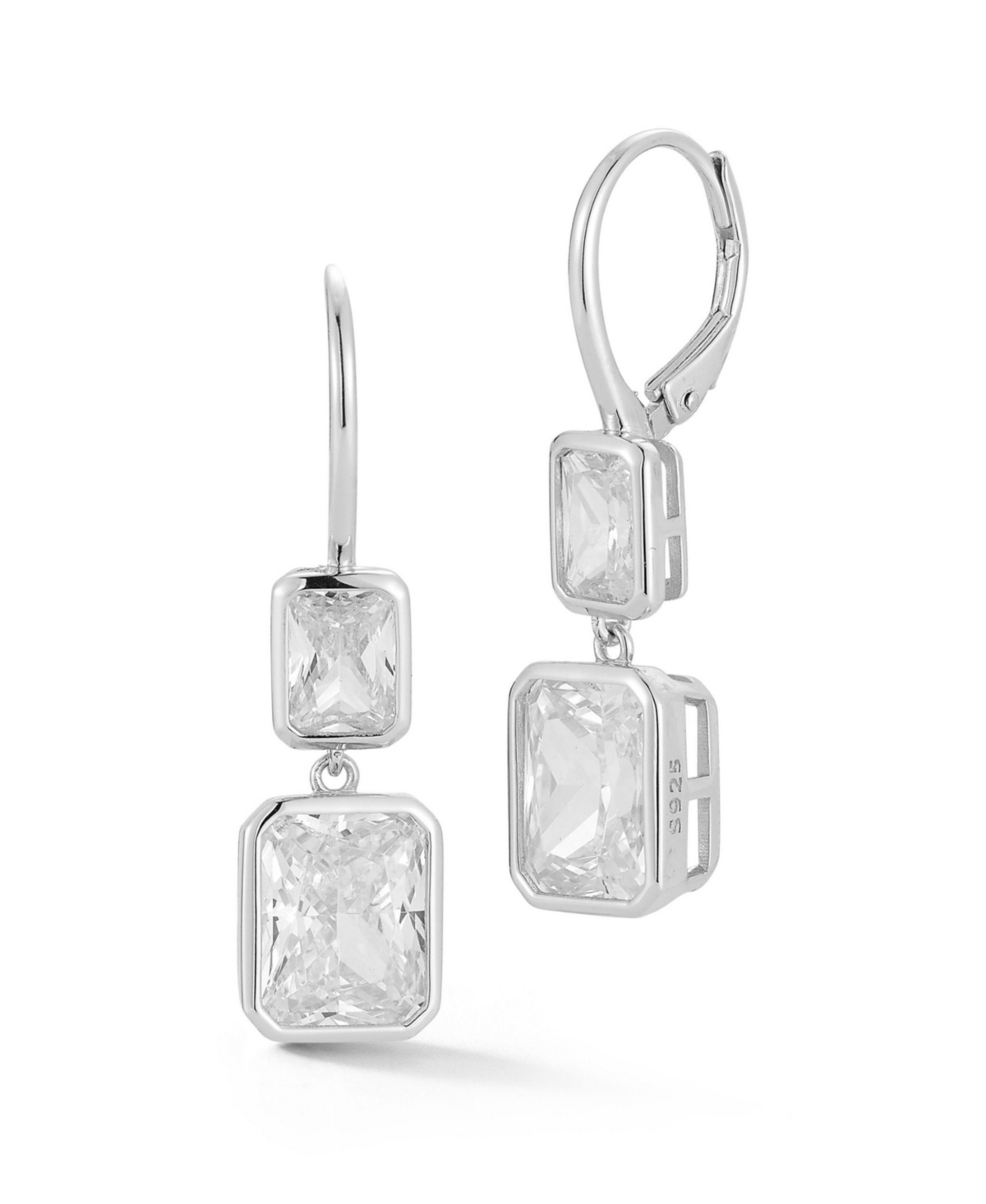 14K Gold Plated Sterling Silver Rectangular Drop Earrings - Gold