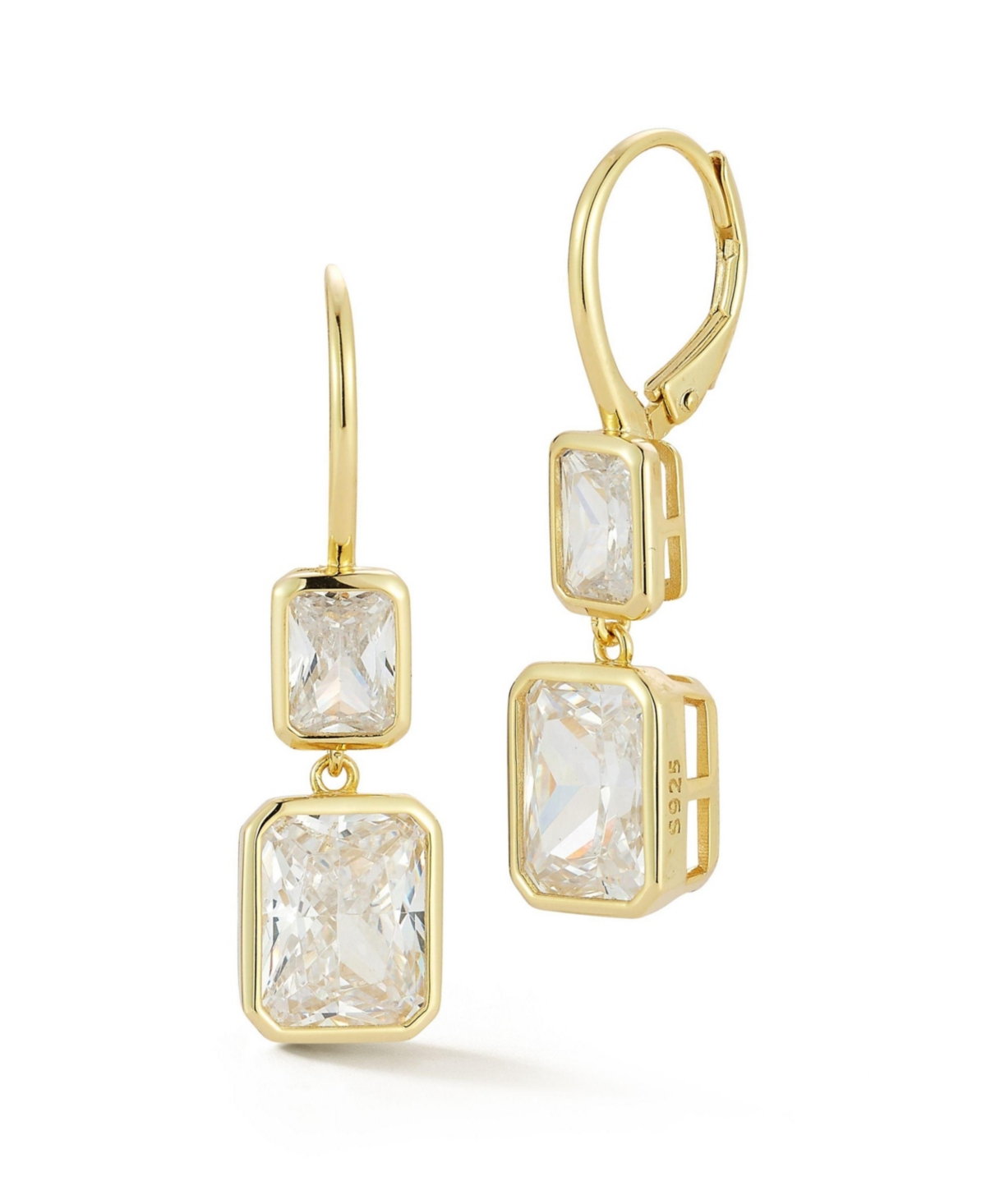14K Gold Plated Sterling Silver Rectangular Drop Earrings - Gold