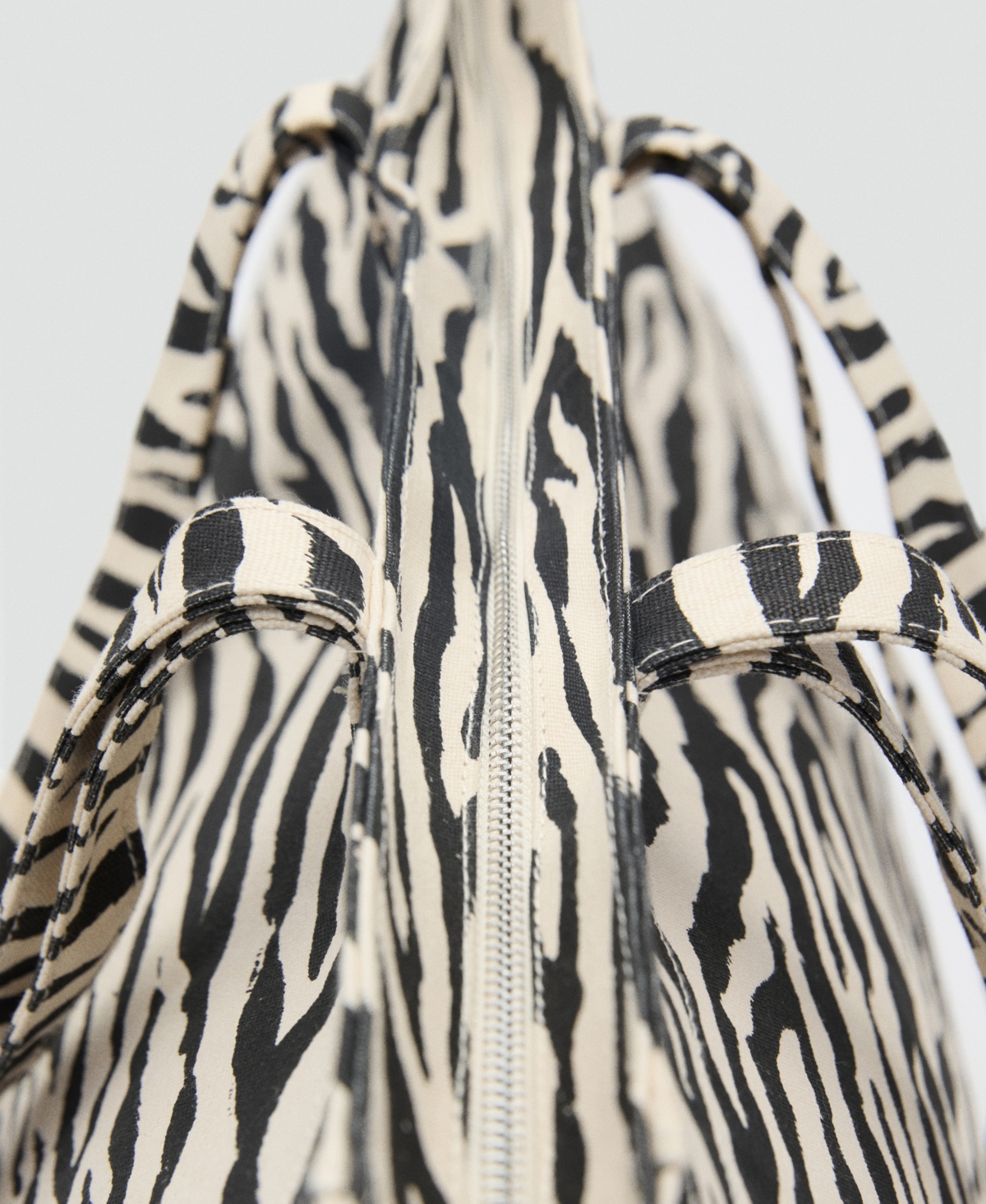 Mango Zebra Canvas Shopper Bag In Black