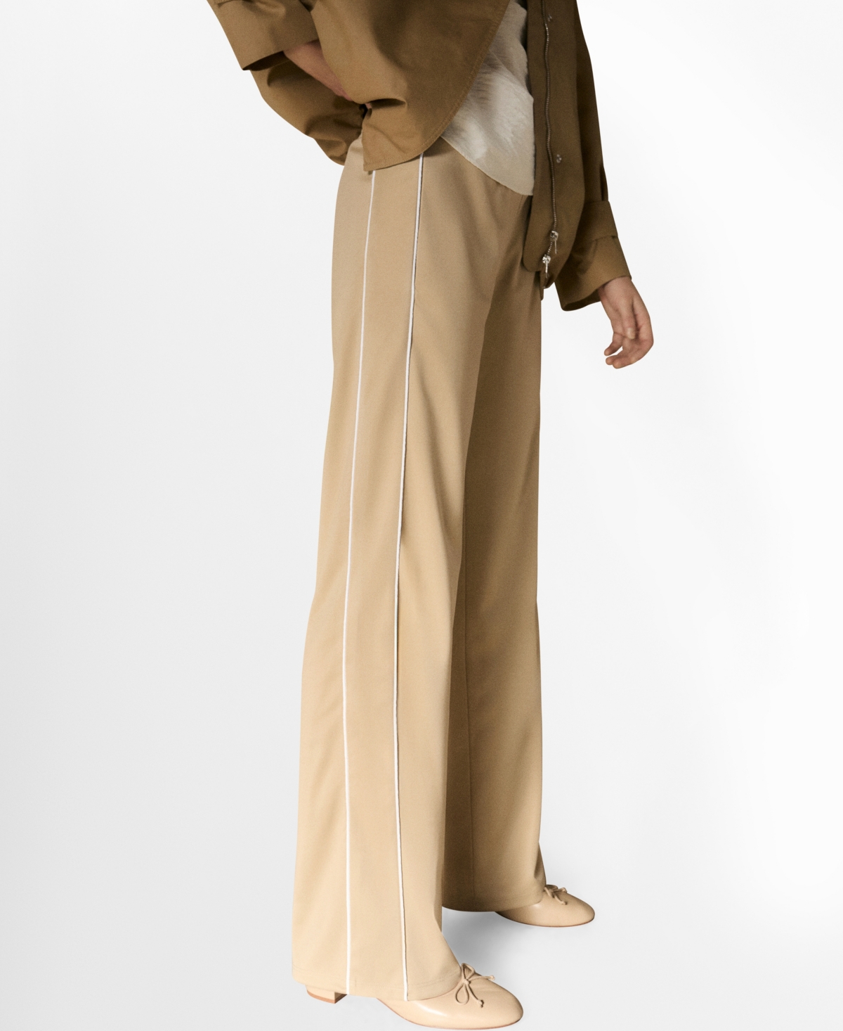 Mango Piped Flare Leg Pants In Medium Brown