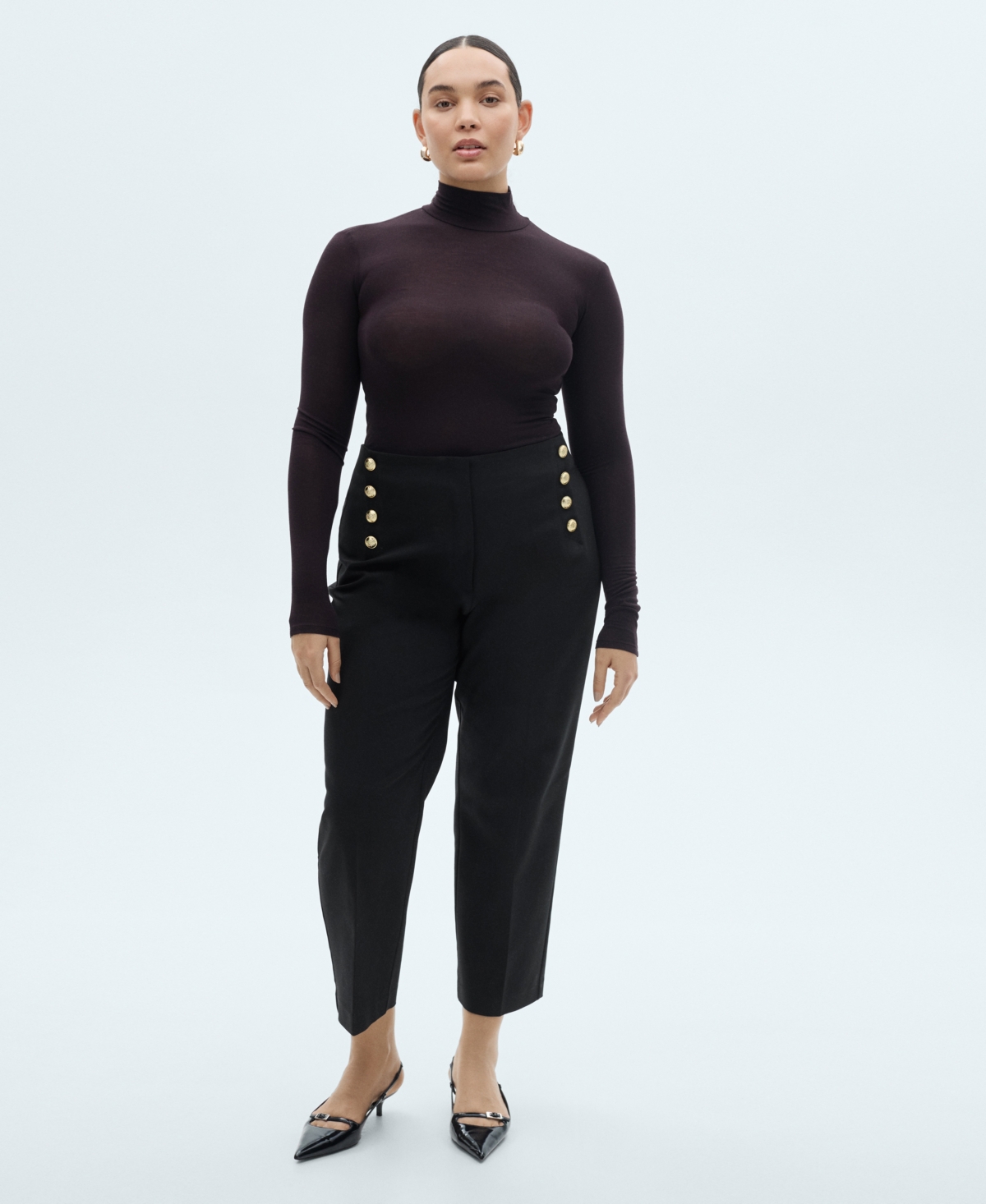 Shop Mango Women's Jewel Buttoned Straight Pants In Black