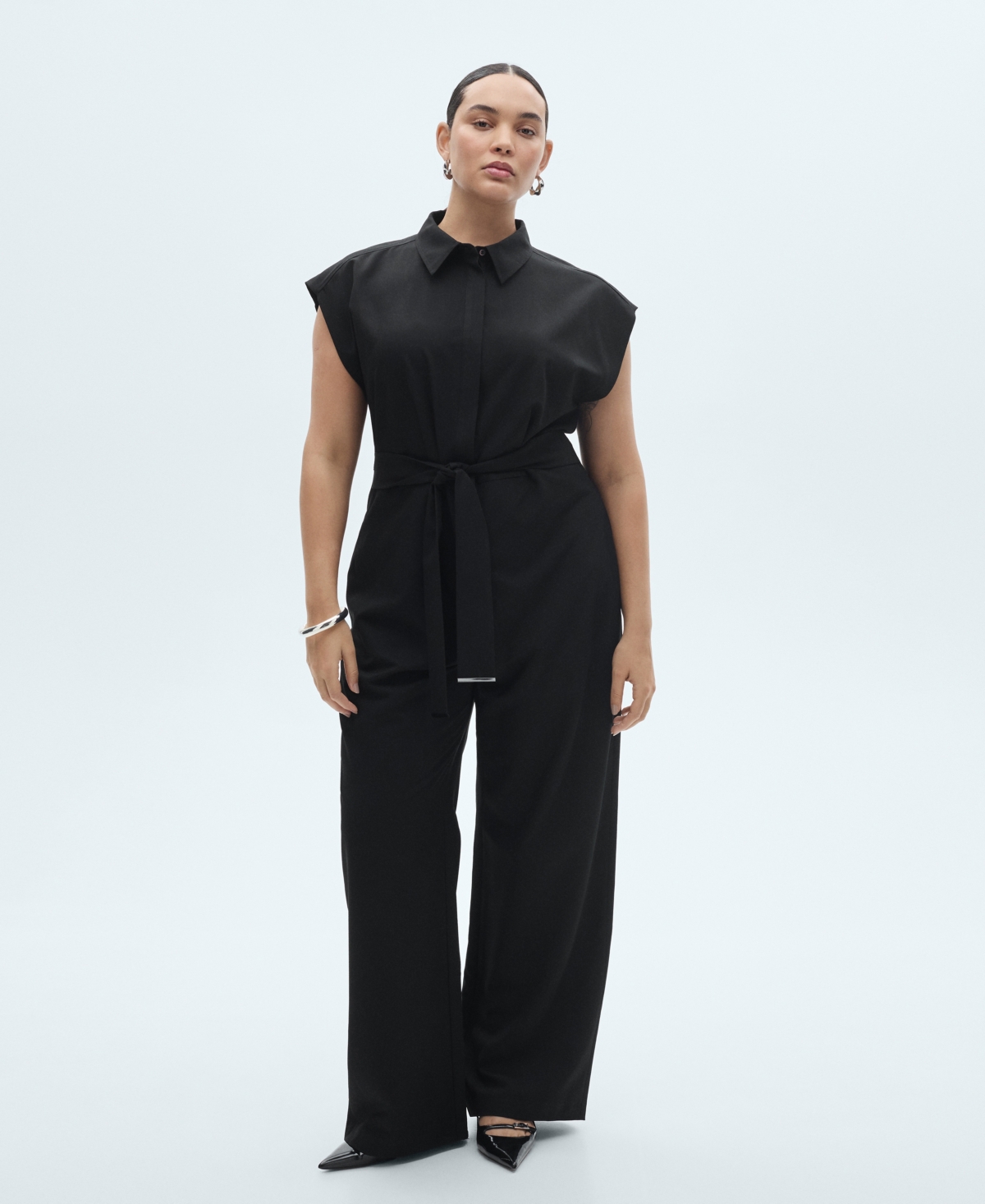 Women's Straight-Fit Belt Jumpsuit - Black