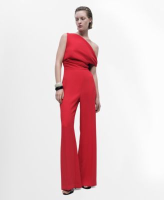 MANGO - Women's Draped Asymmetric Long Jumpsuit