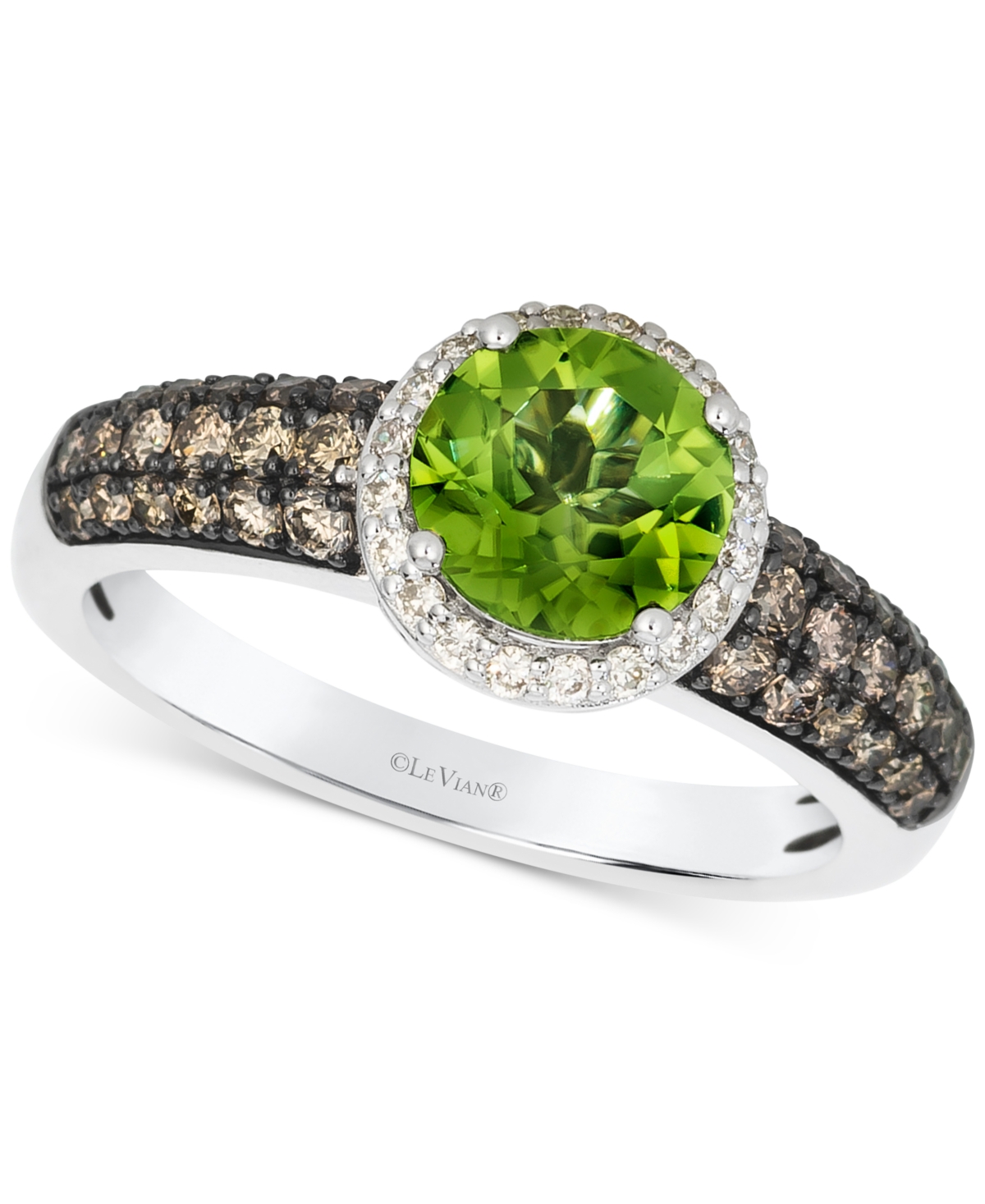 Green Apple Peridot (1-1/3 ct. t.w.) & Diamond (1/2 ct. t.w.) Ring in 14k White Gold - White Gold