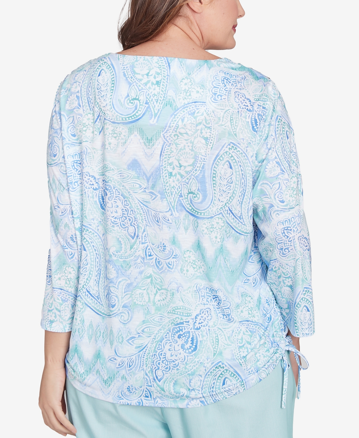 Alfred Dunner Plus Size St. Thomas Island Mint Paisley Ruched Side Top In Blue