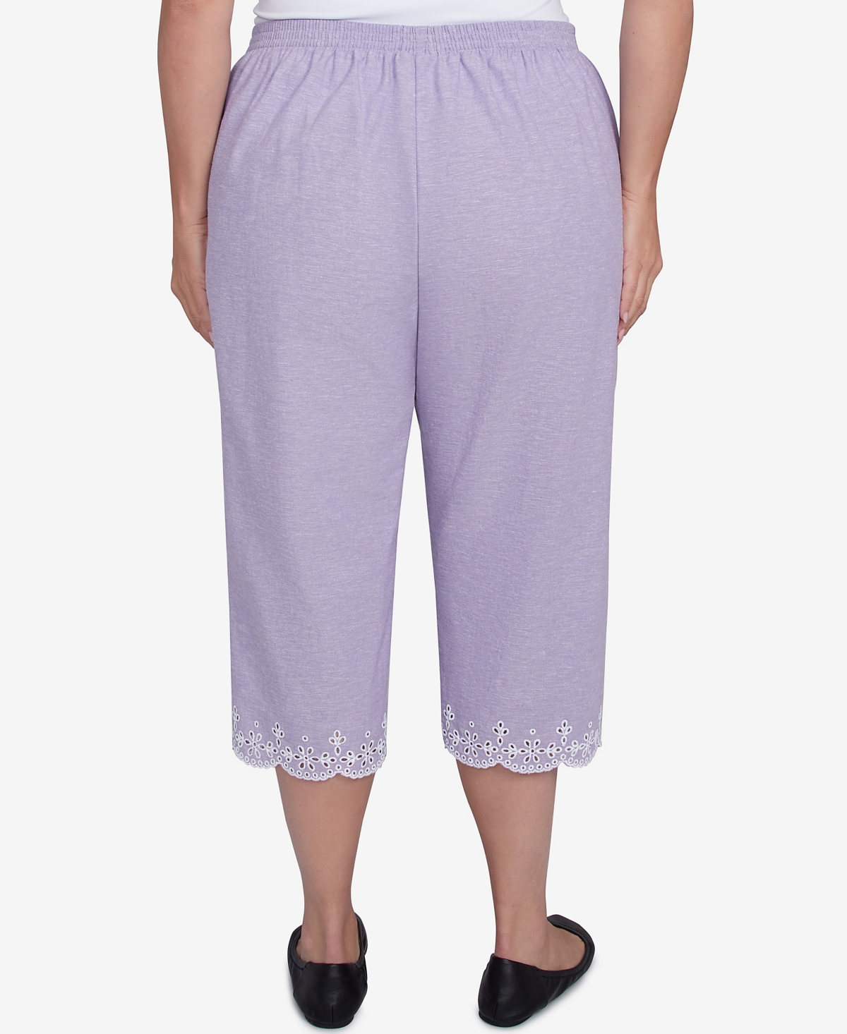 Alfred Dunner Plus Size Crystal Springs Eyelet Embroidered Capri Pants In Purple