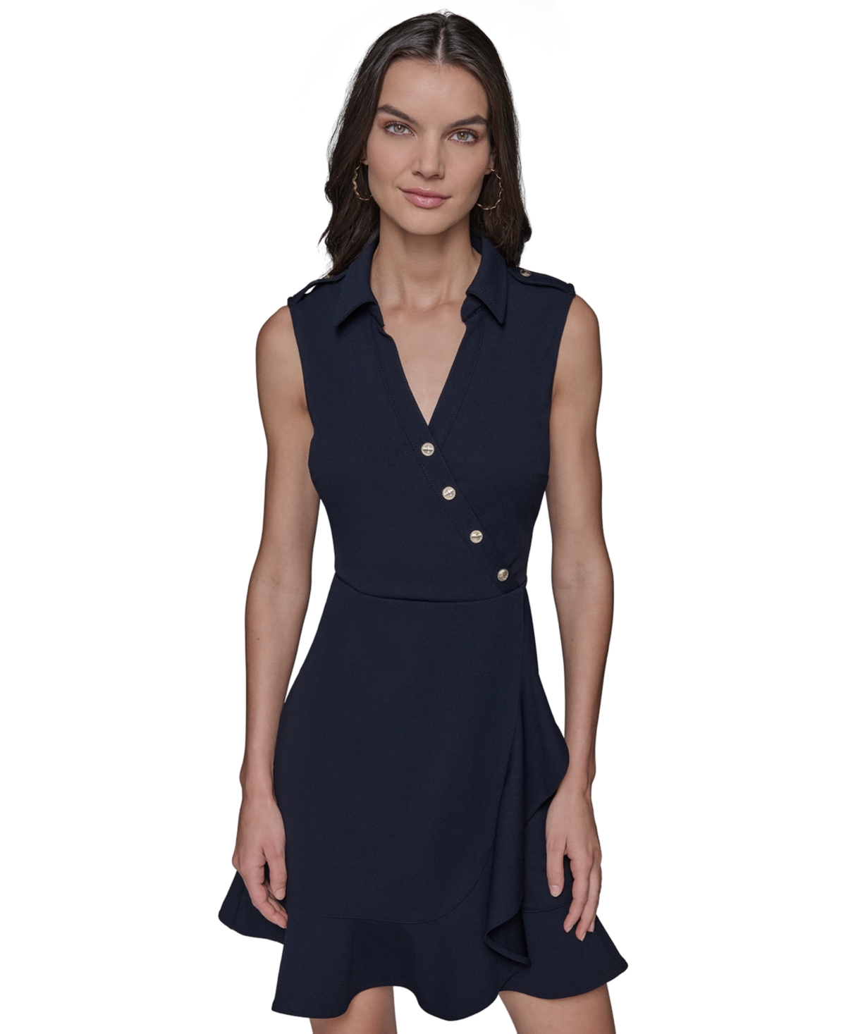 Karl Lagerfeld Women's Scuba Crepe A-line Ruffle Hem Dress In Marine