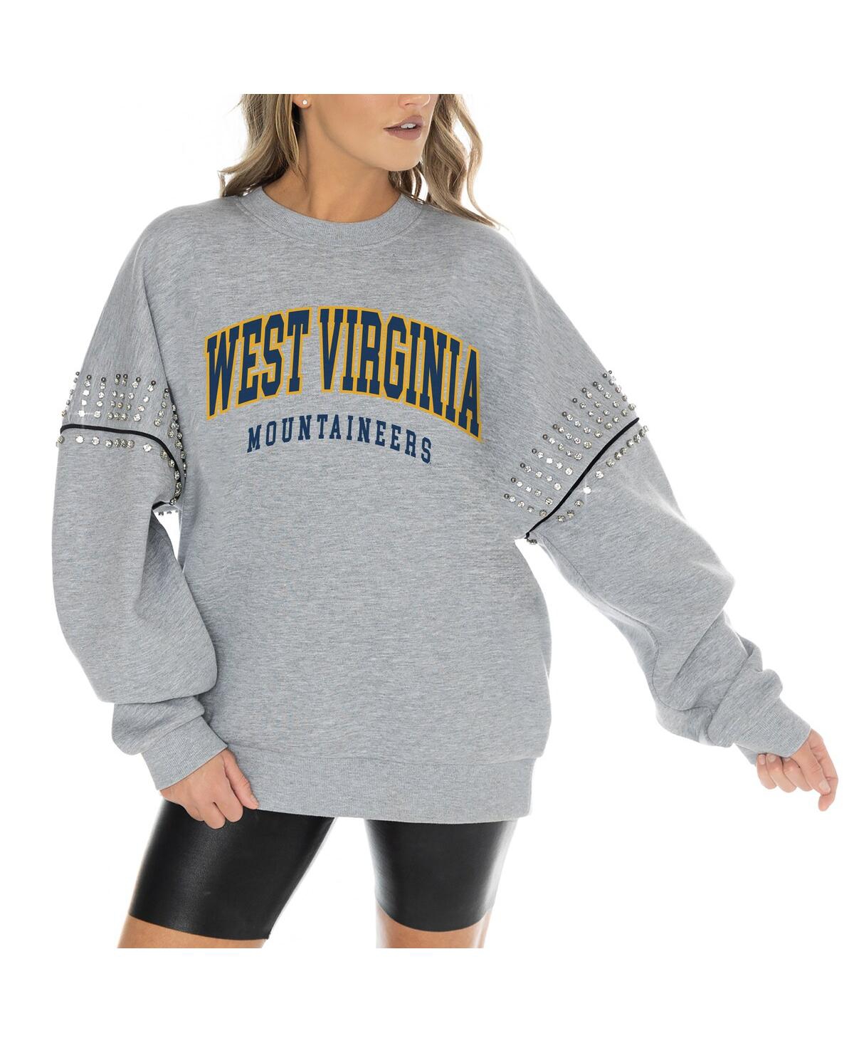 GAMEDAY COUTURE WOMEN'S HEATHER GRAY WEST VIRGINIA MOUNTAINEERS COMPETITIVE EDGE OVERSIZED FLEECE PULLOVER SWEATSHIR 