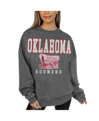 Gameday Couture - Women's Heather Charcoal Oklahoma Sooners Distressed Fleece Pullover Sweatshirt