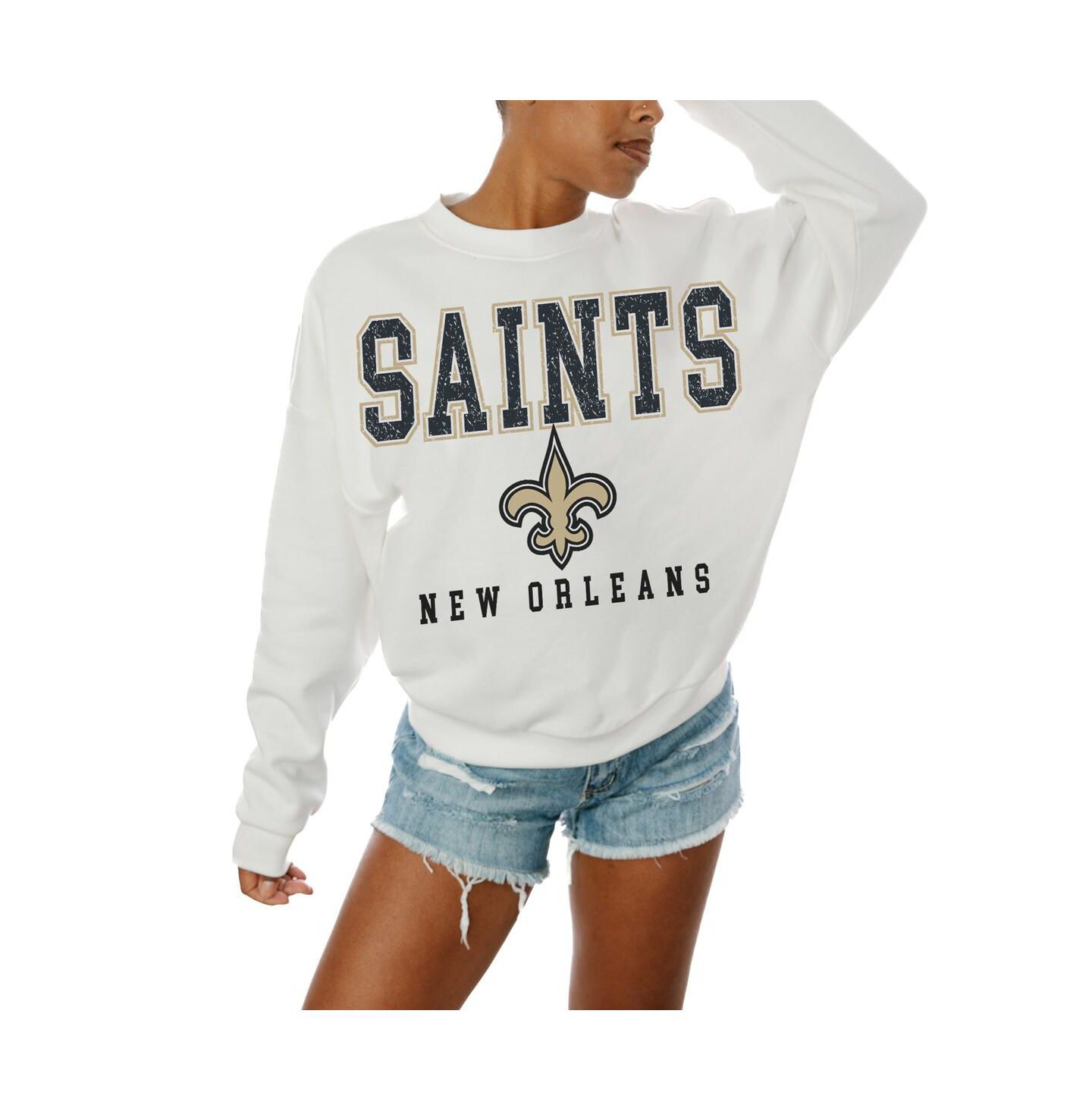 Женская толстовка Gameday Couture White New Orleans Saints Sunday Drives Oversized Crewneck Pullover — фото 1