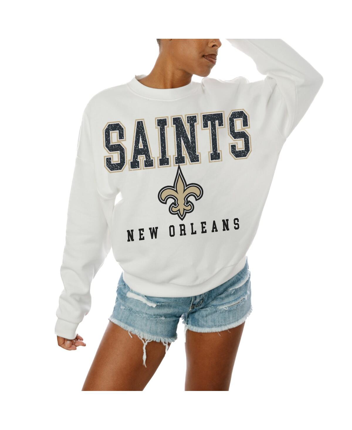 Gameday Couture Women's White New Orleans Saints Sunday Drives Oversized Crewneck Pullover Sweatshirt In White