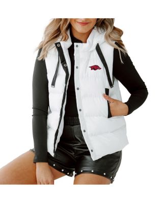 Gameday Couture - Women's White Arkansas Razorbacks&nbsp;Hooded Full-Snap Puffer Vest