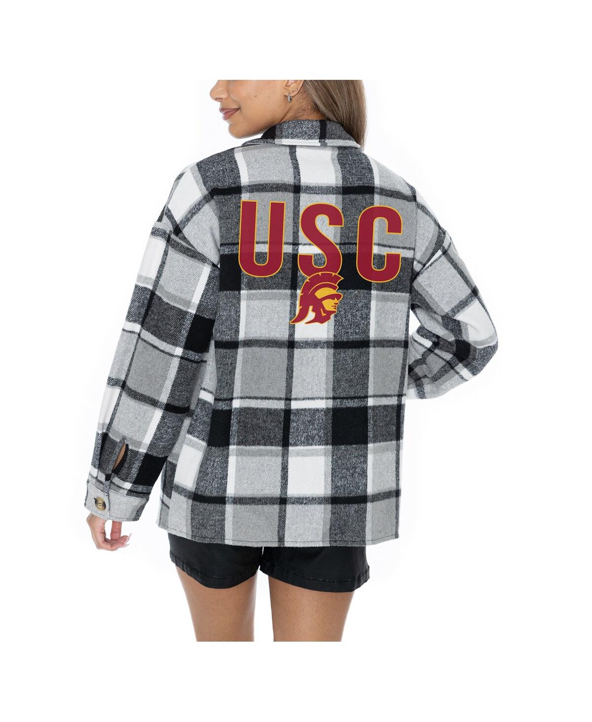 Shop Gameday Couture Women's Grey Usc Trojans Long Sleeve Brushed Plaid Button-up Overshirt Jacket In Gray
