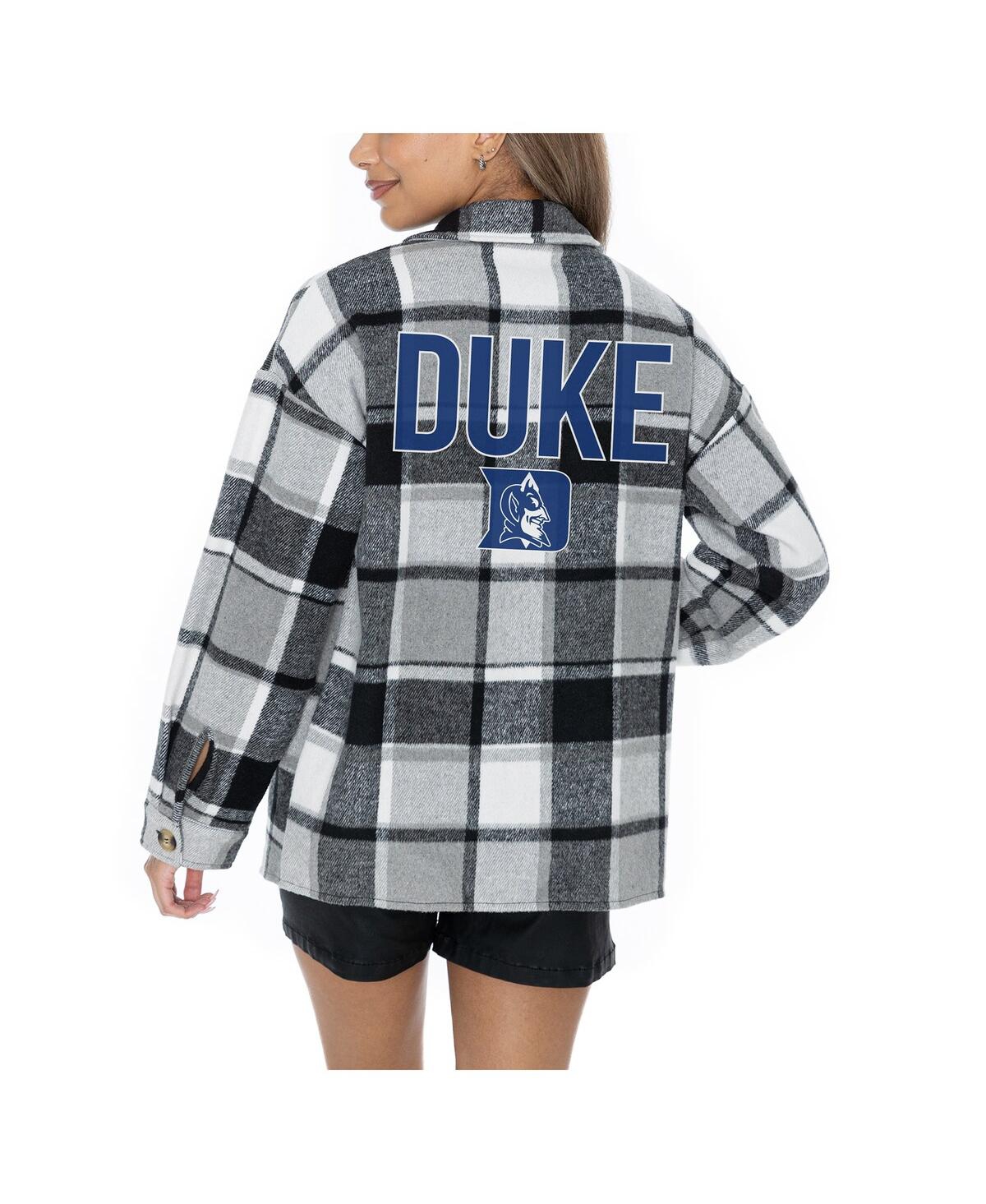 Gameday Couture Women's Grey Duke Blue Devils Long Sleeve Brushed Plaid Button-up Overshirt Jacket In Gray
