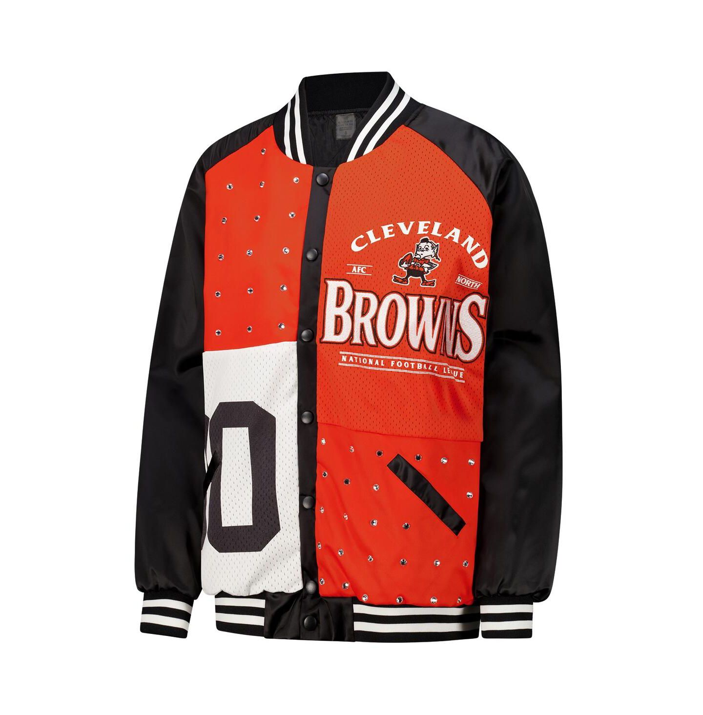 Женская куртка Gameday Couture Black/Orange Cleveland Browns Oversized Hot Shot Rhinestone Throwback Full-Snap Varsity Bomber — фото 3