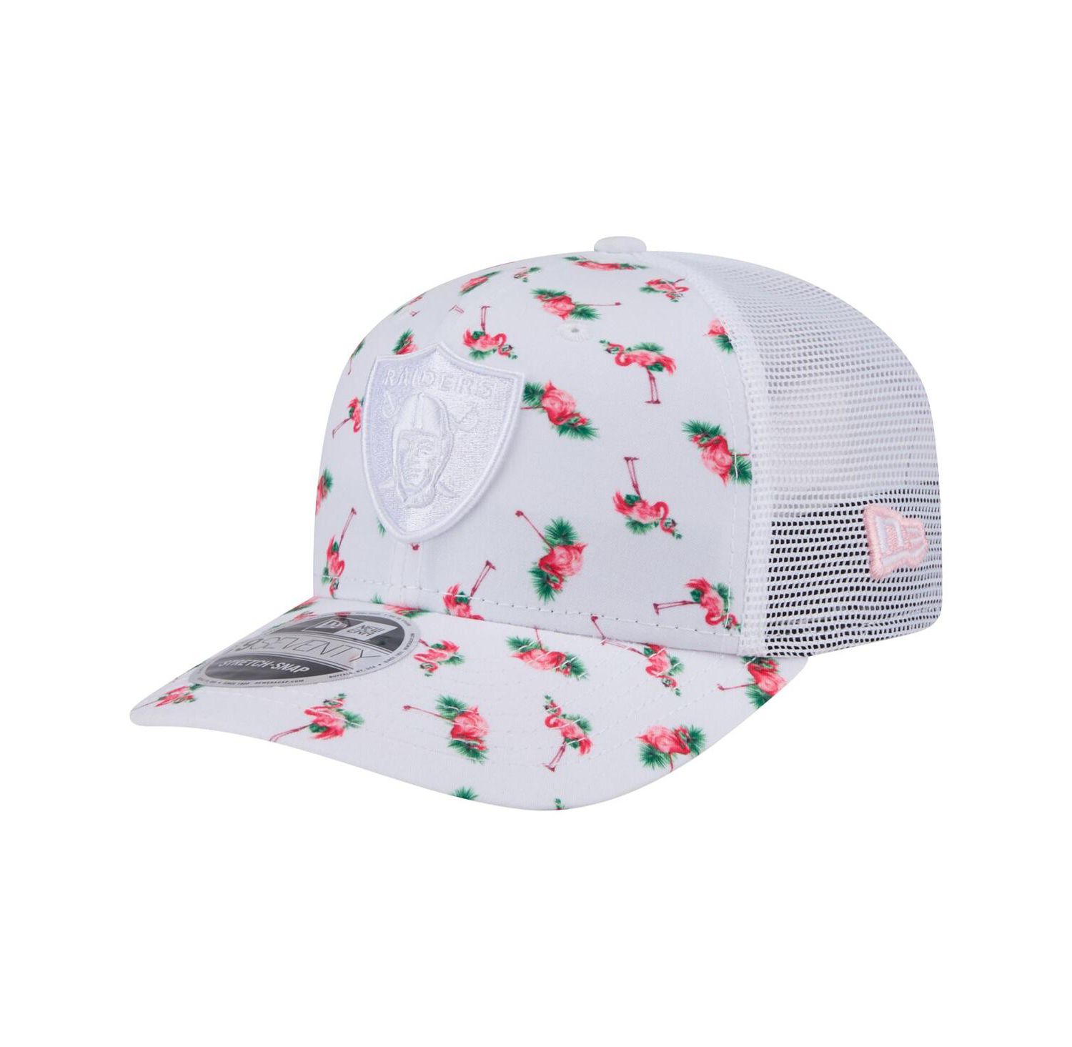 Men's White Las Vegas Raiders Adventure Flamingo Pattern 9SEVENTY Stretch-Snap Hat
