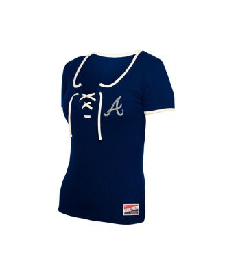 Women's Navy Atlanta Braves Throwback Lace Up T-Shirt