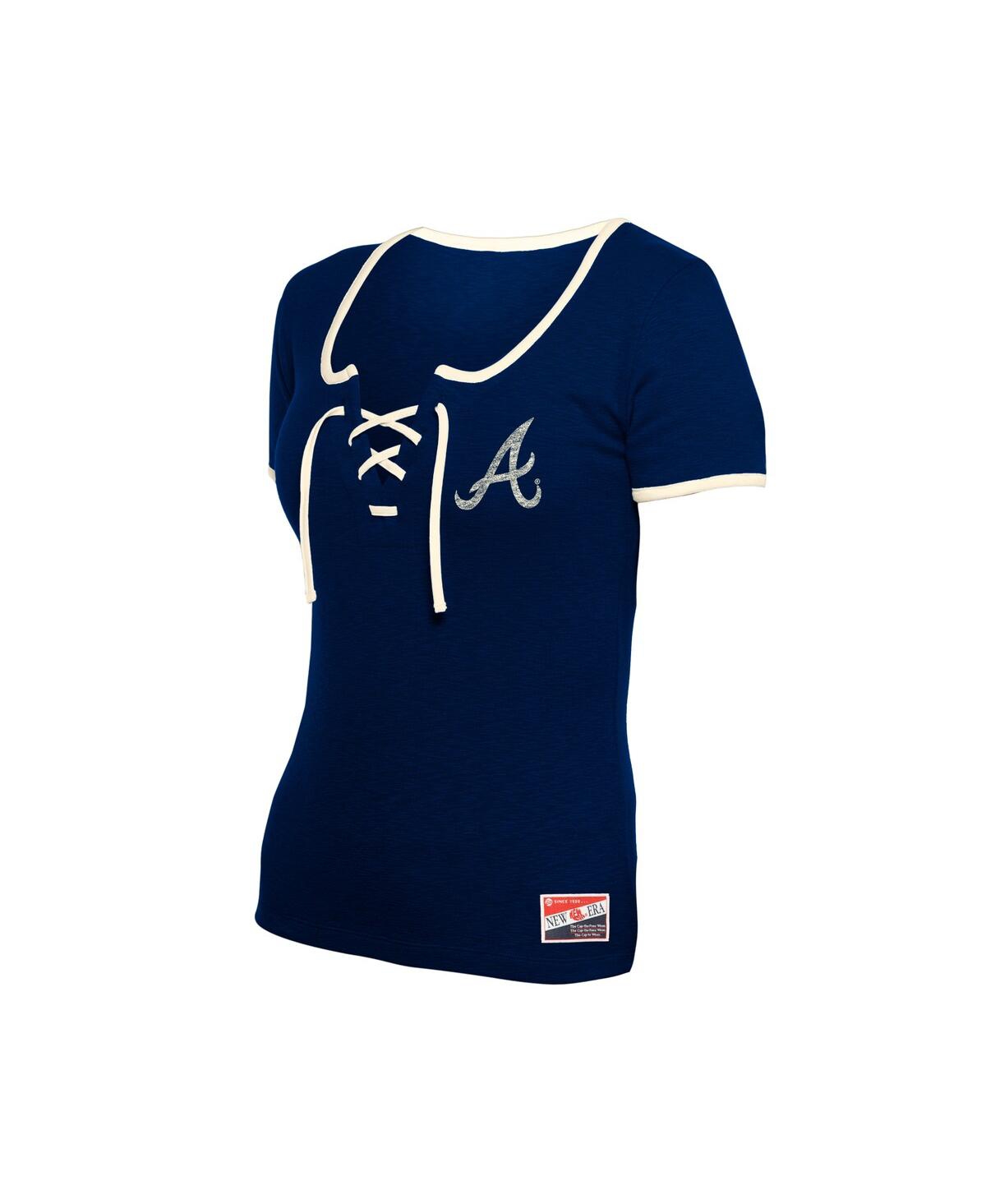 NEW ERA WOMEN'S NAVY ATLANTA BRAVES THROWBACK LACE UP T-SHIRT 