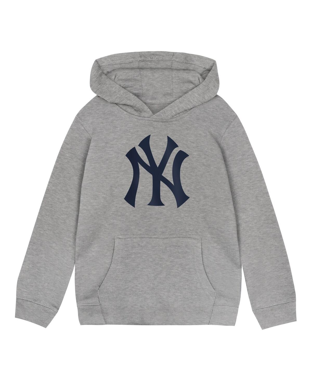 Outerstuff Toddler Heather Gray New York Yankees Primary Logo Fleece Pullover Hoodie In Heather Gray