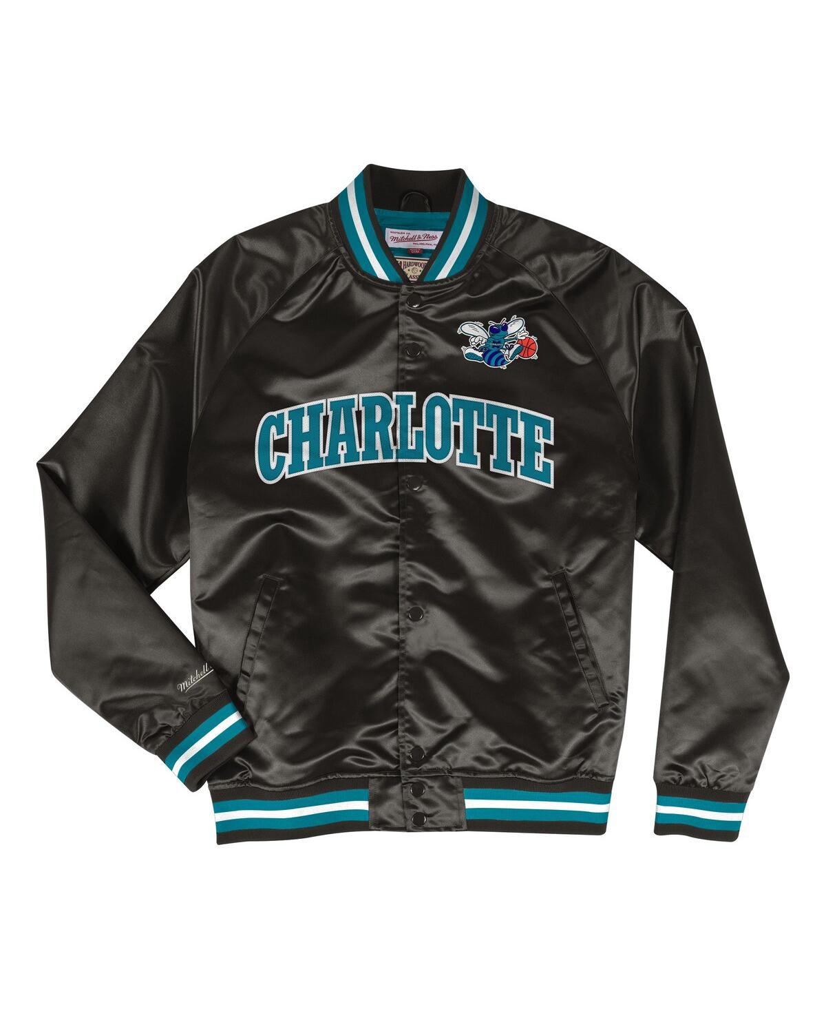 Mitchell & Ness Men's Black Charlotte Hornets Hardwood Classics Lightweight Satin Full-snap Jacket In Black