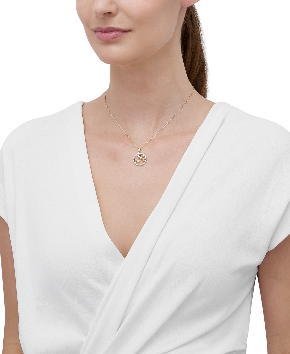 Macy's Diamond Dragonfly Pendant Necklace (1/10 Ct. T.w.) In 14k Gold-plated Sterling Silver, 16" + 2" Exte In Gold-plated Sterling Silver