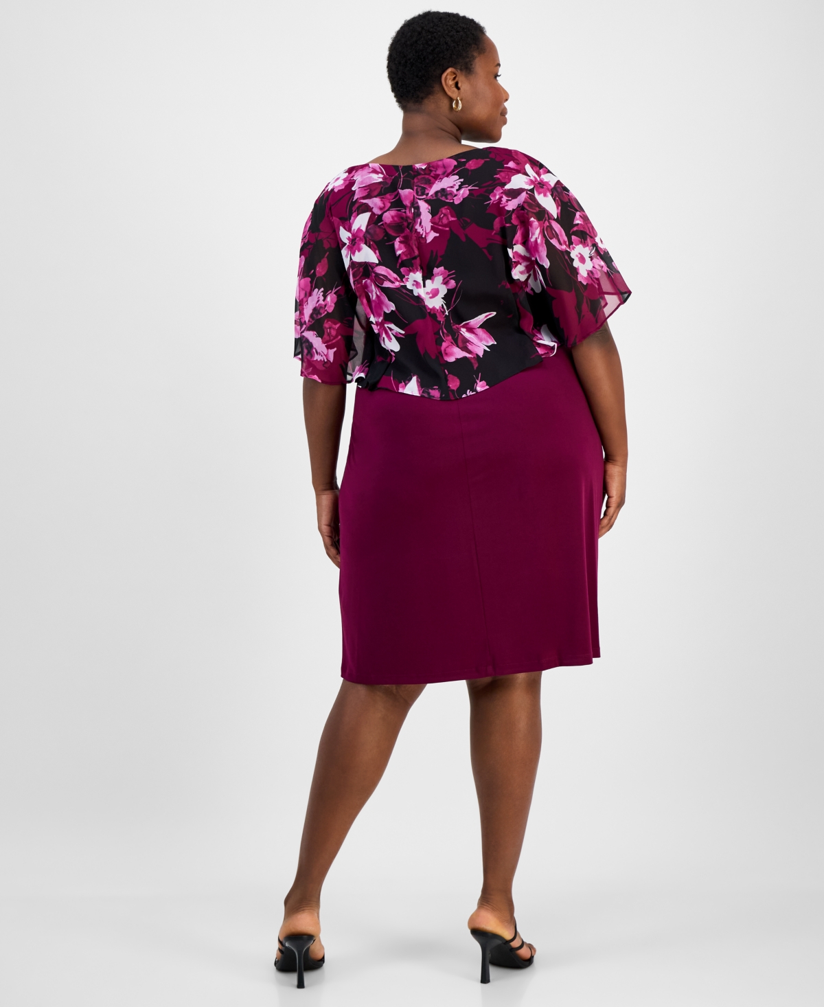 Connected Plus Size Floral-print Capelet Sheath Dress