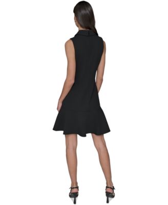 Women's Flower-Button Collared Sleeveless Shift Dress