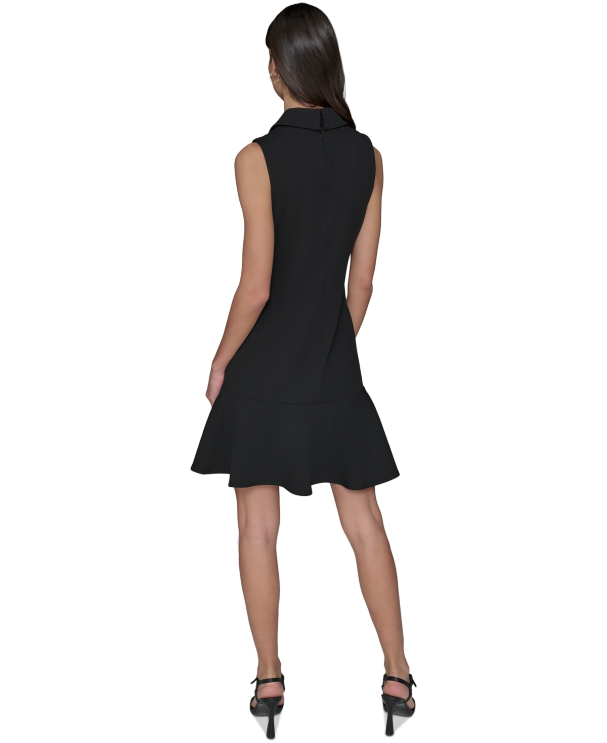 Karl Lagerfeld Women's Flower-button Collared Sleeveless Shift Dress