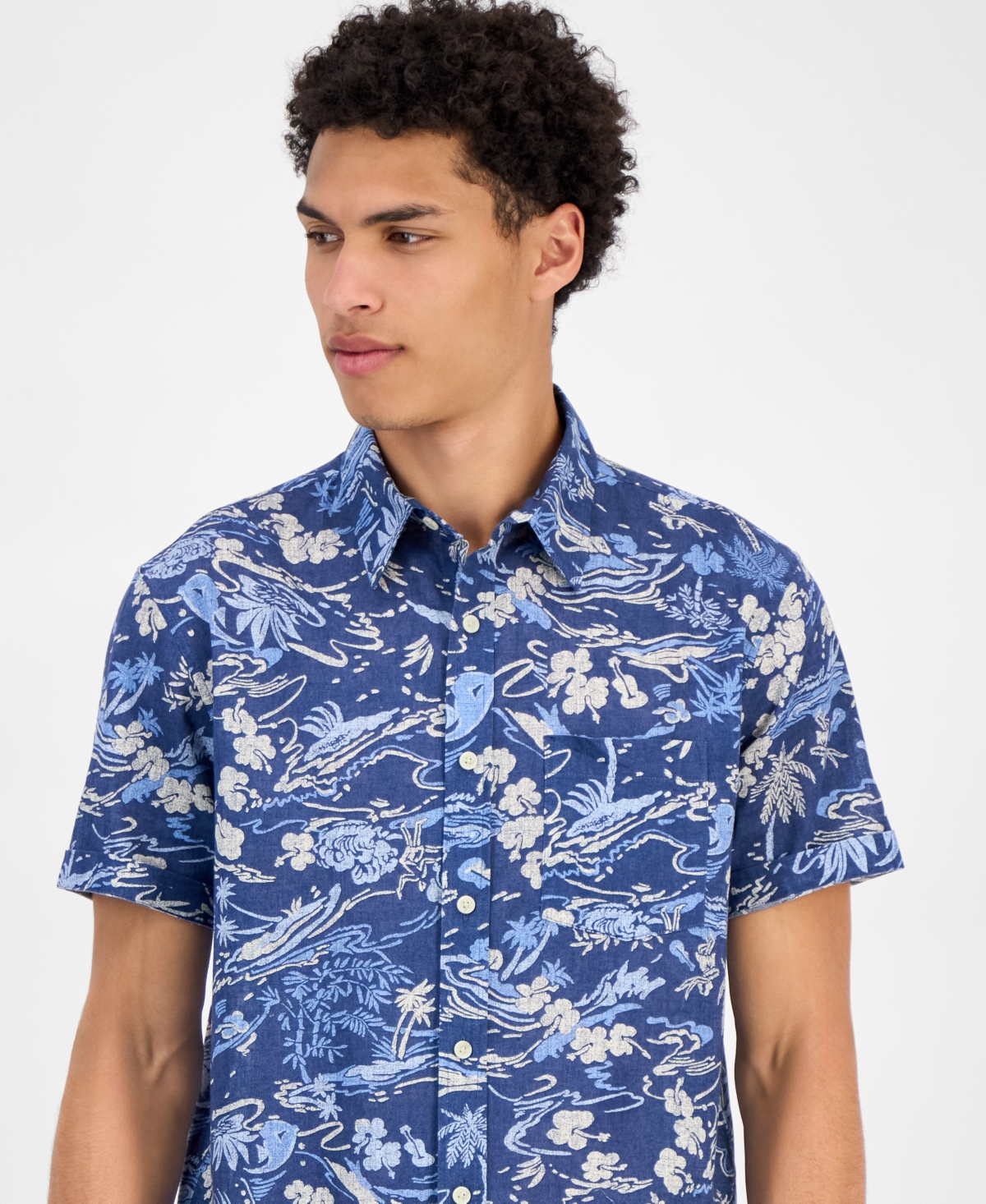 Shop Sun + Stone Men's Marley Short Sleeve Abstract Print Linen Blend Button-front Shirt, Exclusively At Macy's