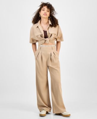 EAST ON RODEO - Women's Petite Contrast-Waist Pants