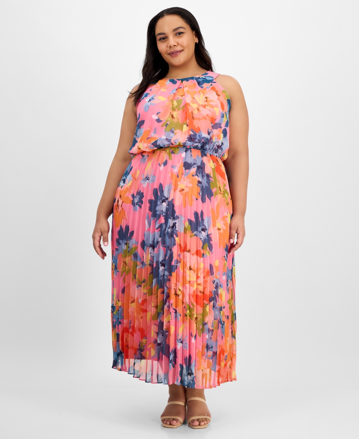 Robbie Bee Plus Size Printed Pleat-skirt Maxi Dress