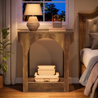 End Table, Wooden Side Table for Living Room, Narrow Nightstand, Rustic Brown