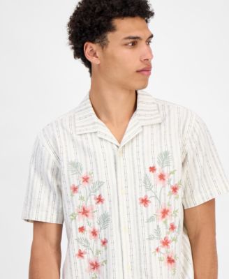 Men's Luke Short Sleeve Striped Floral Button-Front Camp Shirt, Exclusively at Macy's