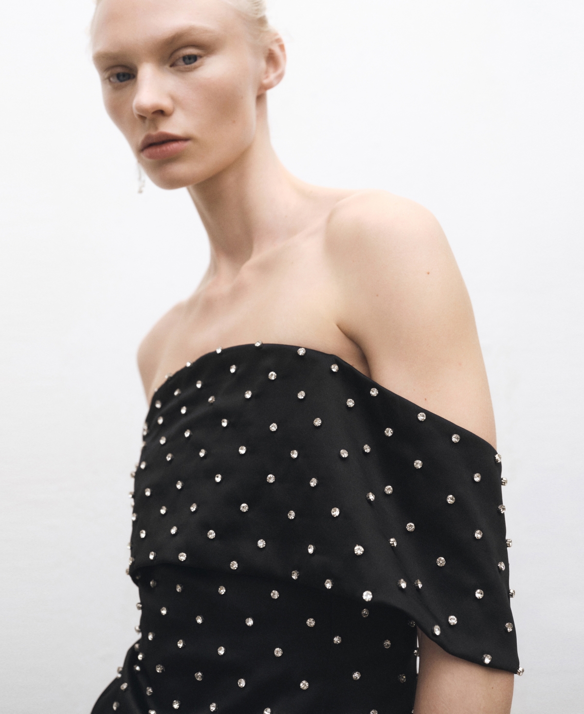 Shop Mango Women's Shiny Detailed Strapless Dress In Black