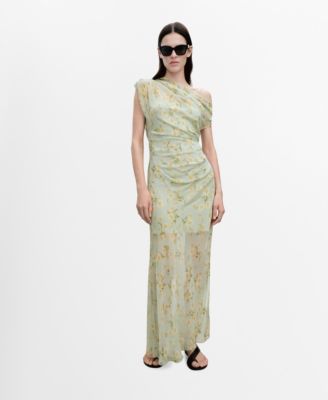 MANGO - Women's Semi-Transparent Draped Floral Dress