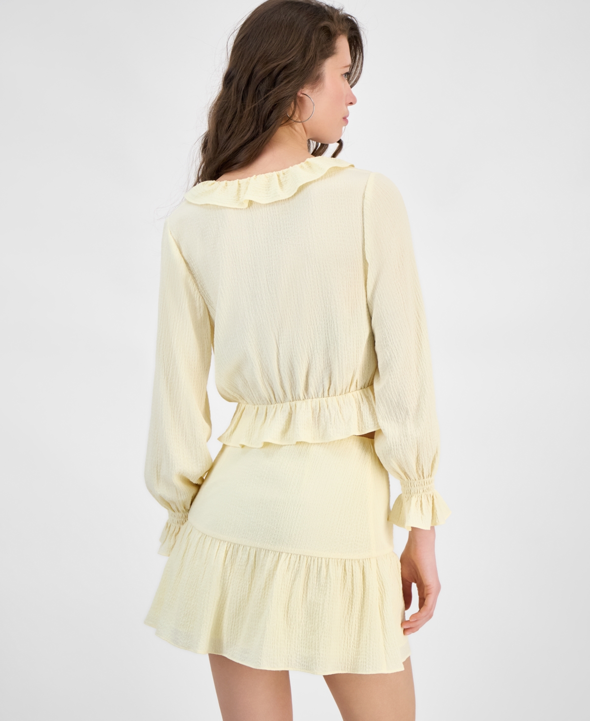 Guess Womens Long Sleeve Button Front Shaelo Top Shaelo Gauze Mini Skirt