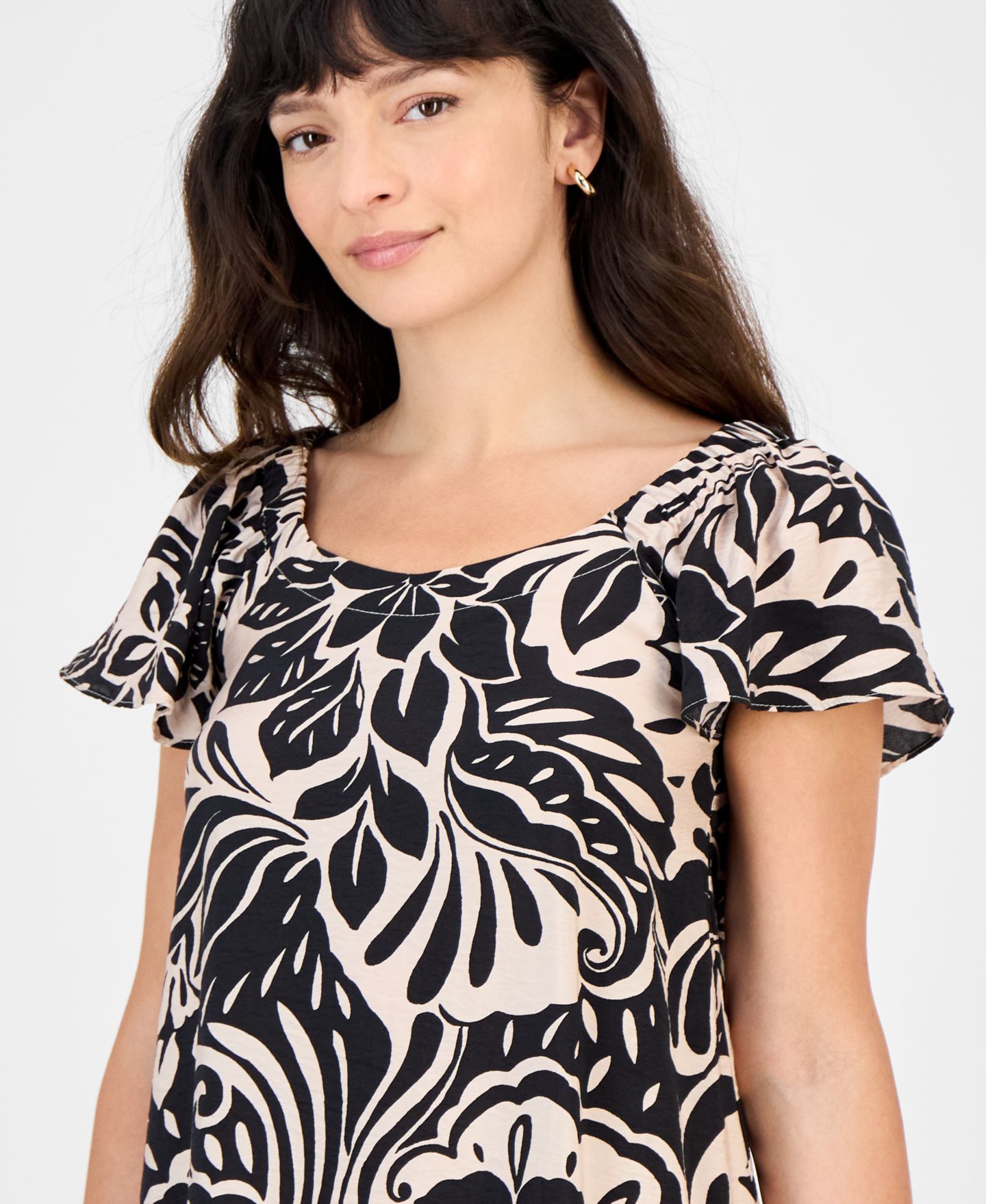 Женское платье Robbie Bee Petite Printed Flutter-Sleeve Shift, цвет: Светло-коричневый — фото 7