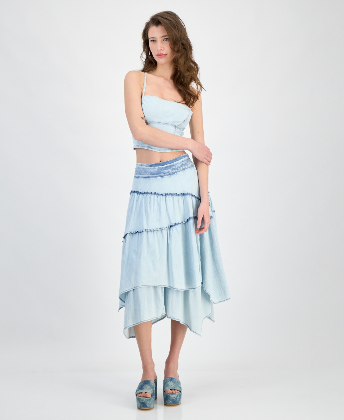 Guess Women's Nikki Denim Tie-back Cropped Top