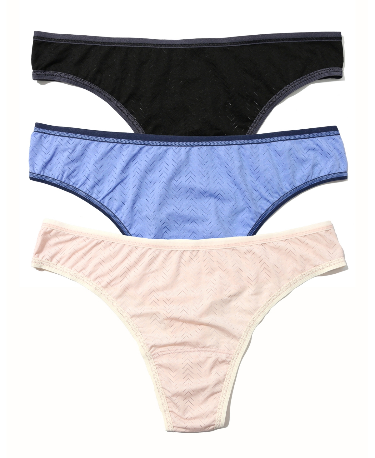 Hanky Panky Set Of 3 Natural Thong In Black,granite,cool,pearl