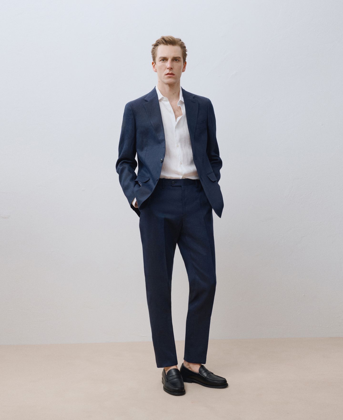 Мужской пиджак MANGO Slim-Fit Tailored Linen Blazer, цвет: Тёмный тёмно-синий — фото 6