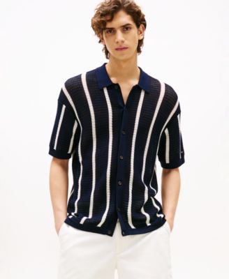 Tommy Hilfiger - Men's Stripe Open-Knit Polo Shirt