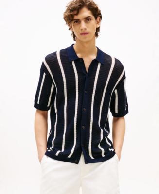 Tommy Hilfiger Men's Stripe Open-Knit Polo Shirt - Macy's