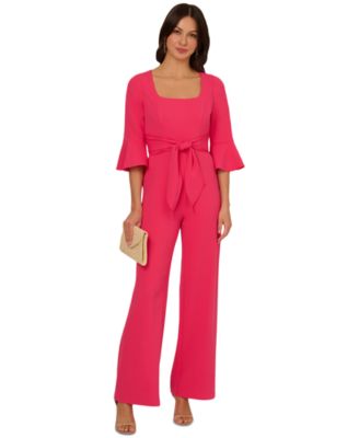 Women's Tie-Front Bell-Sleeve Knit Crepe Jumpsuit