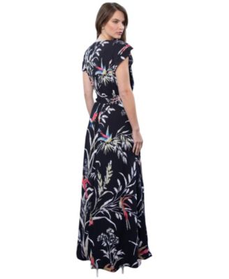 Women's Abstract Print Chiffon Faux Wrap Maxi Dress