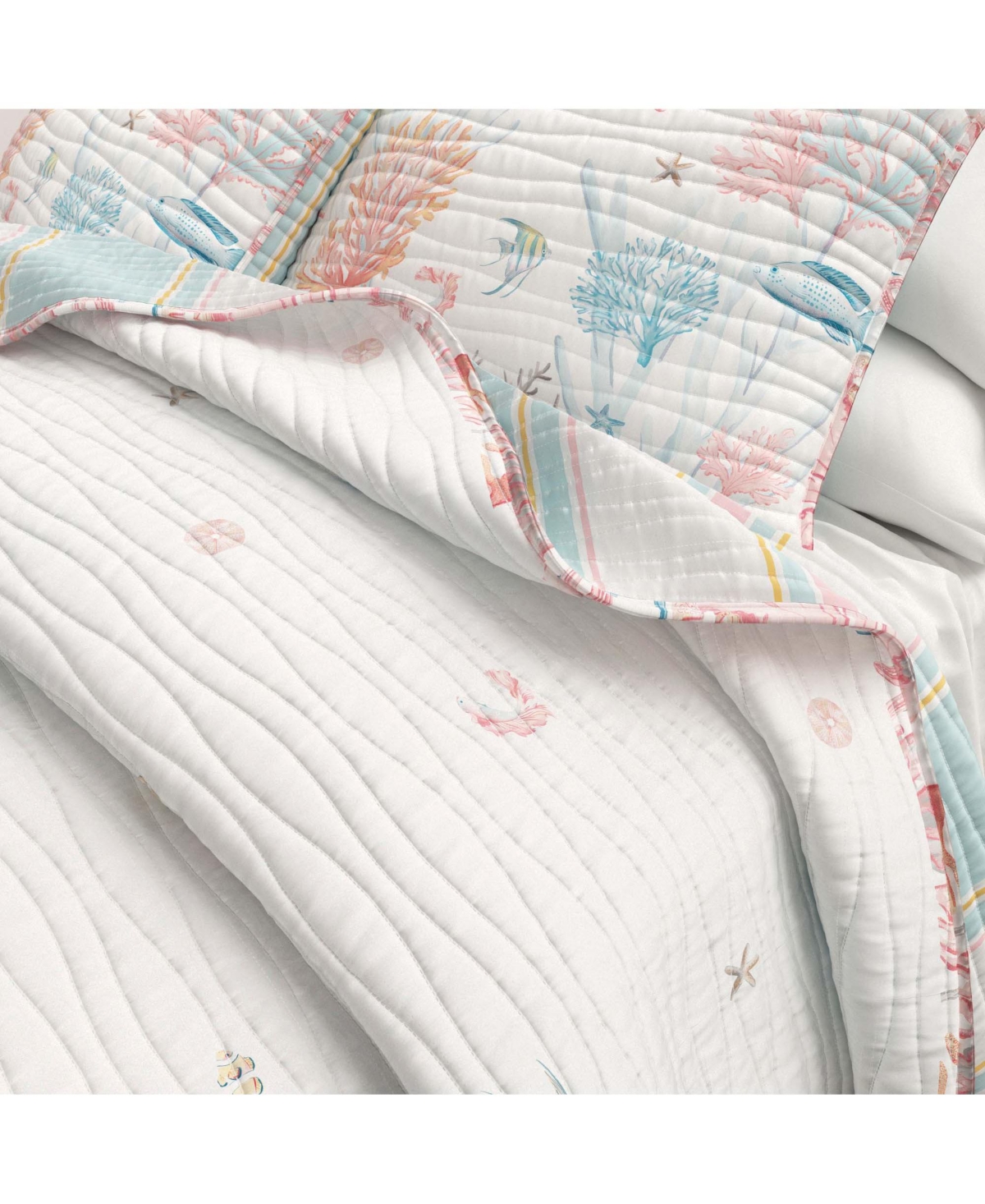 Linery & Co. Fading Coral Stitched Quilt Set with Shams