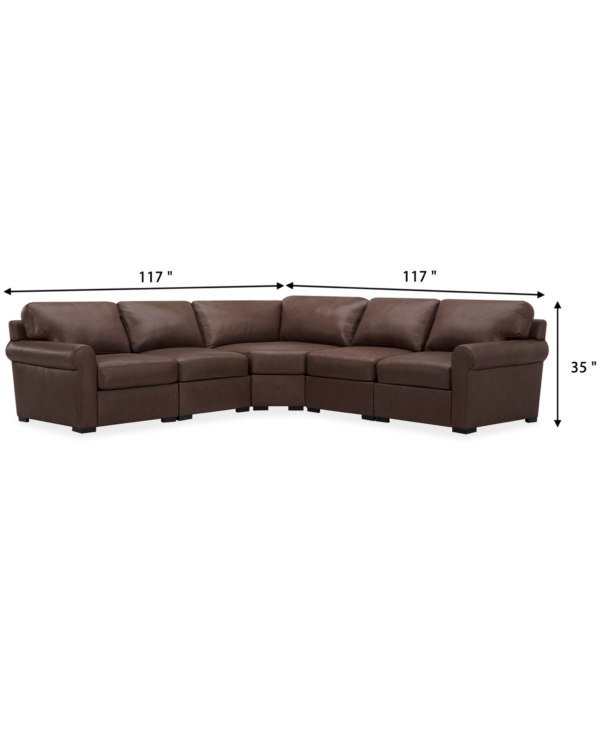 Macy's Radley Roll Arm 117" 4-pc. Leather Wedge Corner L Sectional, Exclusively At