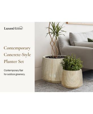 Indoor and Outdoor 2-Piece Marble Brown Ribbed Texture MgO Planter Set